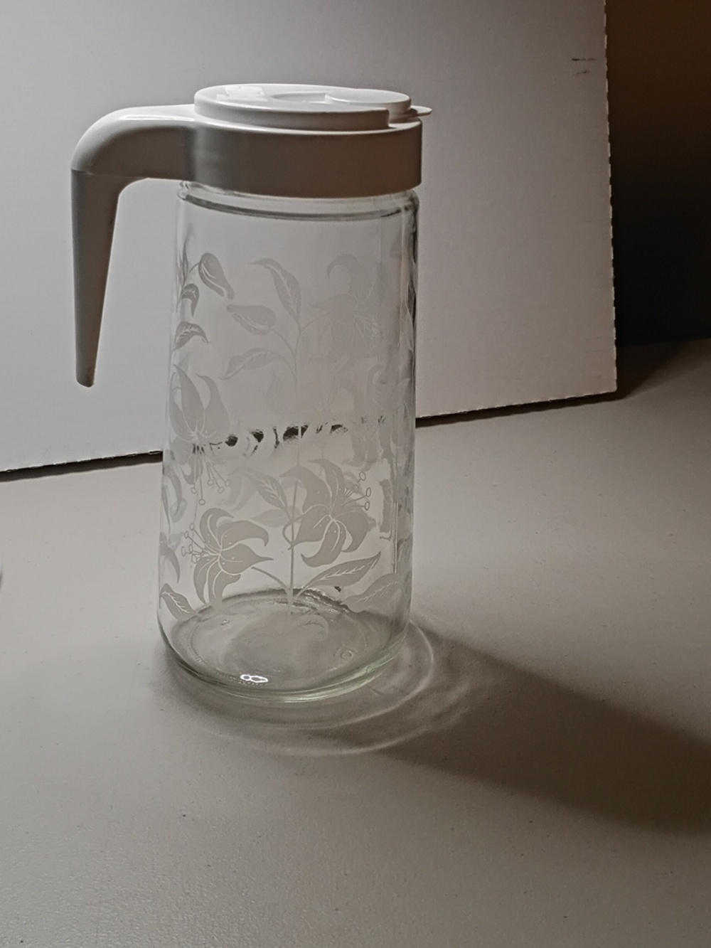 Vintage White Tang Pitcher Flowers And White Cover With Handle